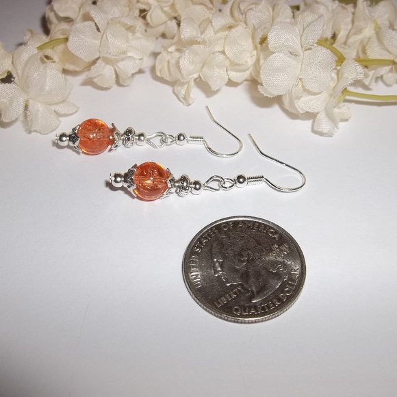 Earring Set Peach Orange Crackled Beaded Dangle Drop Beaded Woman Girl NWT 4598 - Picture 6 of 6